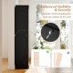 Freestanding black kitchen pantry cabinet with 8 compartments, 16 door shelves, and anti-toppling kits for stability.