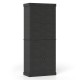 Black kitchen pantry cabinet featuring two adjustable shelves and anti-tipping kits for versatile storage in any room.