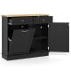 Black kitchen tilt-out trash cabinet with two drawers and adjustable shelf for organized storage and waste concealment.