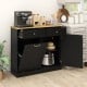 Kitchen tilt-out trash cabinet in black with two drawers, adjustable shelf, and wide countertop for versatile storage.