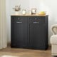 Black kitchen tilt-out trash cabinet with two drawers and adjustable shelf, ideal for concealed waste storage and.
