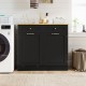 Black kitchen tilt-out trash cabinet with two drawers and adjustable shelf, ideal for waste concealment and food prep.