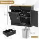 Kitchen tilt-out trash cabinet in black with two drawers, adjustable shelf, and dimensions for easy organization and.