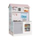 Kids 2-in-1 kitchen playset and dollhouse featuring realistic stove lights, sounds, and cute furniture for imaginative.