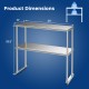 Stainless steel overshelf with adjustable lower shelf, measuring 36" x 12" x 33.5", ideal for restaurant kitchens.