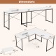 L-shaped computer desk in white with power outlets, measuring 95"x24" for ample workspace and tangle-free organization.