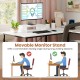 L-shaped computer desk with monitor shelf, power outlets, and cable management for a tidy workspace.