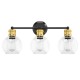 Modern 3-light bubbled glass vanity light featuring a close-up of the clear globes and golden lamp sockets, perfect for.