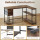 L-shaped desk in rustic brown with charging station, 2 fabric drawers, and open shelves for versatile workspace.