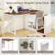L-shaped corner desk with file cabinet, reversible design, and power outlet for organized workspace and flexible setup.