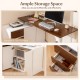 L-shaped desk with file cabinet, featuring a spacious tabletop, 2-tier storage, and 3 pull-out drawers for organized.