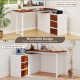 L-shaped desk with reversible design, featuring a white finish, file cabinet, and power outlet for versatile workspace.