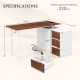 L-shaped desk with file cabinet, featuring a reversible design, power outlet, and spacious 54.5" tabletop for organized.