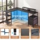 L-shaped desk with spacious surface, adjustable shelves, and built-in power outlet for versatile office use.