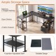 L-shaped desk with spacious desktop, adjustable shelf, and fabric drawers, ideal for home office or gaming setup.