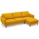 L-shaped yellow fabric sectional sofa with chaise lounge, solid wood legs, and removable, washable cushion covers for.