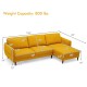 L-shaped yellow fabric sectional sofa with chaise lounge, solid wood legs, ergonomic design, perfect for cozy living.