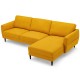 L-shaped yellow fabric sectional sofa with chaise lounge, solid wood legs, ergonomic design for cozy seating.