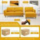 Side view of the yellow L-shaped fabric sectional sofa with chaise lounge, featuring solid wood legs and ergonomic.
