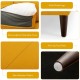 Detail of the yellow L-shaped fabric sectional sofa showcasing solid wood legs and stain-resistant fabric for.