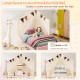 Large beige toddler playhouse tent with door curtains, windows, and colorful flags, perfect for kids' playtime and.