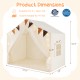 Large beige toddler playhouse tent with door curtains and windows, suitable for 3-4 kids, ideal for indoor play.