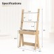 Ladder shelf desk bookcase with natural finish, featuring 2 shelves, a countertop, and a drawer for versatile storage.