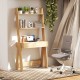 Ladder shelf desk bookcase in natural finish with 2 shelves, countertop, and drawer, ideal for corner storage solutions.