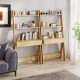 Ladder shelf desk bookcase in natural finish with 2 shelves and a drawer, ideal for corner storage in living spaces.