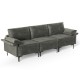 Large gray 3-seat sectional sofa with metal legs, featuring soft linen fabric and ample space for lounging and relaxing.