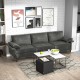 Large gray 3-seat sofa sectional with metal legs, featuring soft linen fabric and ample space for lounging and relaxing.