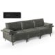Large 3-seat sectional sofa in silver with metal legs and 2 USB ports, perfect for lounging and relaxation.
