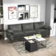 Large 3-seat sectional sofa in silver linen fabric with metal legs, ideal for lounging and relaxation in modern spaces.
