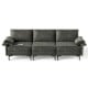 Large 3-seat sectional sofa in silver with metal legs, featuring USB ports and comfortable linen fabric for lounging.