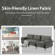 Large 3-seat sectional sofa in silver linen fabric with metal legs, featuring USB ports for modern living spaces.