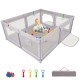 Large gray baby playpen with pull rings and 50 ocean balls, featuring a safe play mat and mesh walls for secure play.