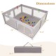 Large baby playpen in gray with pull rings and 50 ocean balls, designed for safe and active play.