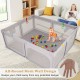 Large gray baby playpen with all-round mesh walls, pull rings, and colorful ocean balls for safe play and development.
