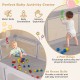 Large gray baby playpen featuring 4 pull rings and 50 colorful ocean balls for safe, active play and sensory.
