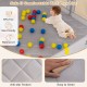 Large gray baby playpen with waterproof XPE play mat, featuring anti-slip texture and colorful ocean balls for safe.