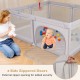 Large baby playpen in gray with two side zippered doors and colorful ocean balls for safe, active play.