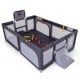 Large dark gray baby playpen with mat, ocean balls, and pull rings for safe, fun playtime for multiple children.