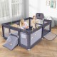 Large dark gray baby playpen with mat, ocean balls, and pull rings, perfect for safe play for multiple children.