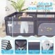 Large dark gray baby playpen with mat and ocean balls, featuring secure structure and non-slip suction cups for safety.