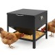 Large capacity black chicken feeding box with openable lid, designed for easy refilling and preventing feed waste.