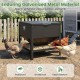 Large capacity chicken feeding box in black, made of galvanized metal, designed for outdoor use with an openable lid.