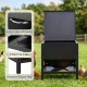 Large capacity black chicken feeding box with openable lid, galvanized metal, and elevated support legs for outdoor use.