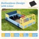 Large car-theme sandbox with bottom liner, fir wood frame, and storage for sand toys, perfect for imaginative play.