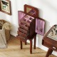 Jewelry cabinet with five open drawers and two side doors, providing versatile storage for necklaces and accessories.