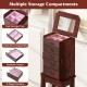 Walnut jewelry cabinet with five drawers, mirror, and multiple compartments for organized storage of all types of.